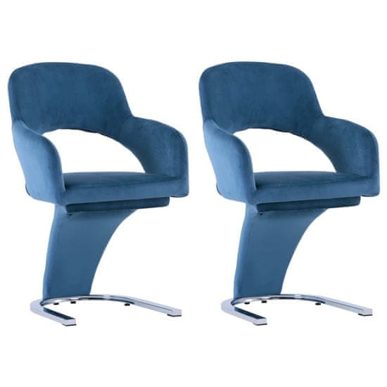 Vidaxl Jedálenské stoličky 2 ks, modré, zamat