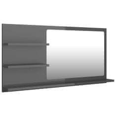 Vidaxl Kúpeľňové zrkadlo, lesklé sivé 90x10,5x45 cm, drevotrieska