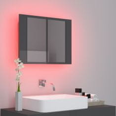 Vidaxl LED kúpeľňová zrkadlová skrinka vysokolesklá sivá 60x12x45 cm