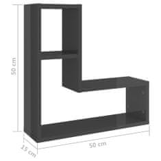 Vidaxl Nástenné police 2 ks lesklé sivé 50x15x50 cm drevotrieska