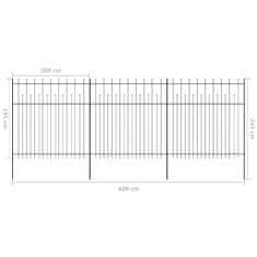 Vidaxl Palisádový plot s hrotmi, oceľ 600x200 cm, čierny