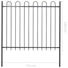 Vidaxl Záhradný plot s oblúkovým zakončením, oceľ 1,7 m, čierny