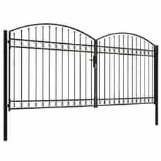 Vidaxl Dvojkrídlová plotová brána s oblúkom, oceľ 400x200 cm, čierna