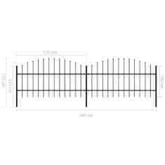 Vidaxl Záhradný plot s hrotmi, oceľ (0,75-1)x3,4 m, čierny