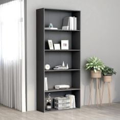 Vidaxl 5-poschodová knižnica sivá 80x30x189 cm drevotrieska
