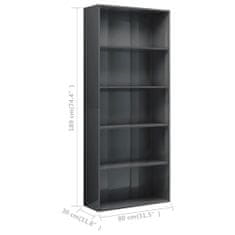 Vidaxl 5-poschodová knižnica lesklá sivá 80x30x189 cm drevotrieska