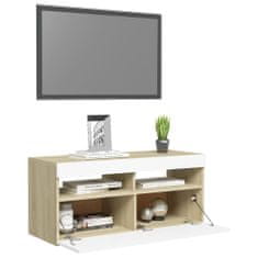 Vidaxl TV skrinka s LED svetlami biela a dub sonoma 90x35x40 cm