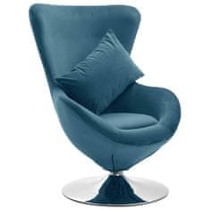 Vidaxl Otočná stolička v tvare vajca s vankúšom modrá zamatová