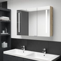 Vidaxl LED kúpeľňová zrkadlová skrinka 89x14x62 cm biela a dubová