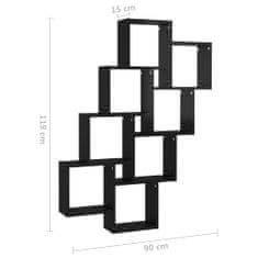 Vidaxl Polica v tvare kociek lesklá čierna 90x15x119 cm drevotrieska