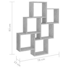 Vidaxl Štvorcová nástenná polica,betónovo sivá 78x15x93cm,drevotrieska