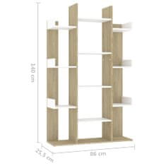 Vidaxl Knižnica biela a dub sonoma 86x25,5x140 cm drevotrieska