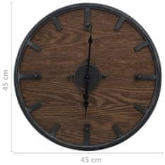 Vidaxl Nástenné hodiny, hnedá a čierna farba, 45 cm, železo a MDF
