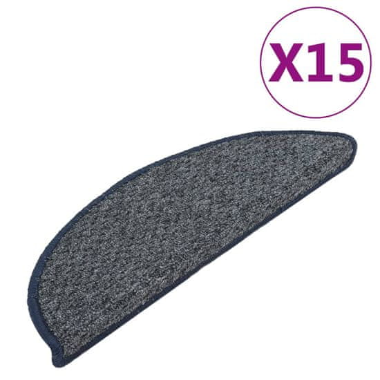 Vidaxl Kobercové nášľapy na schody 15 ks tmavomodré 56x17x3 cm