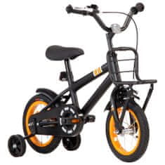 Vidaxl Detský bicykel s predným nosičom čierny a oranžový 12 palcový