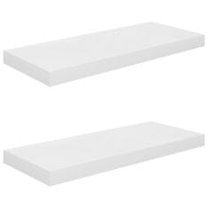 Vidaxl Plávajúce nástenné police 2 ks, lesklé biele 60x23,5x3,8cm, MDF