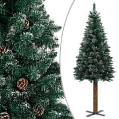 Vidaxl Úzky vianočný stromček s LED, drevom a snehom zelený 210 cm