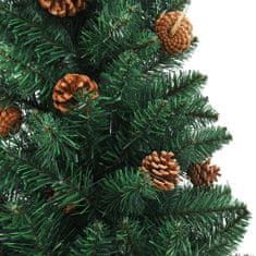 Vidaxl Úzky vianočný stromček s LED, drevom a šiškami zelený 180 cm