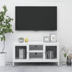 Vidaxl TV skrinka biela 105x35x52 cm oceľ a sklo