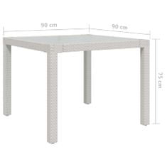 Petromila vidaXL Záhradný stôl 90x90x75 cm tvrdené sklo a polyratan biely