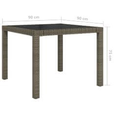 Petromila vidaXL Záhradný stôl 90x90x75 cm tvrdené sklo a polyratan sivý