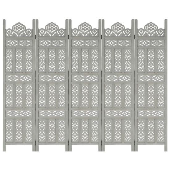 Petromila vidaXL Ručne vyrezávaný 5-panelový paraván sivý 200x165 cm mangovníkový masív