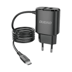 DUDAO nabíjačka - 2x USB a so vstavaným micro USB káblom 12W - Čierna KP26470