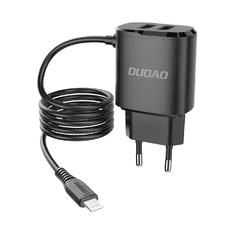 DUDAO nabíjačka 2x USB so vstavaným USB káblom Lightning 12W čierny (A2ProT) - čierna KP14090