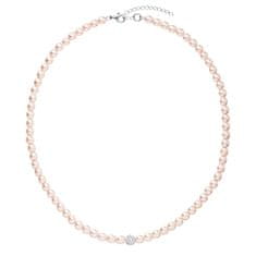 Evolution Group Romantický perlový náhrdelník s kryštálmi Preciosa 32063.3 rosaline