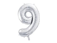 PartyDeco Fóliový balón Číslo 9 strieborný 86cm