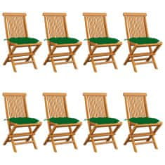Vidaxl Záhradné stoličky so zelenými podložkami 8 ks tíkový masív