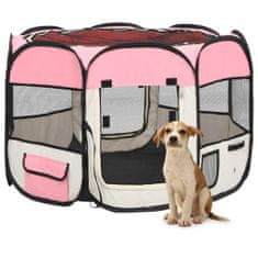 Vidaxl Skladacia ohrádka pre psa s prenosnou taškou ružová 90x90x58 cm