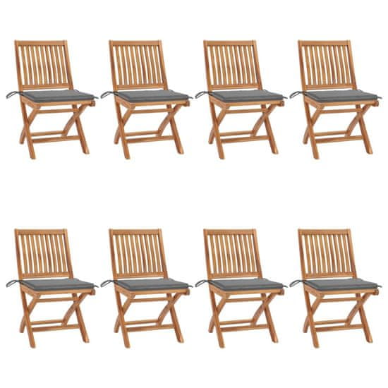 Vidaxl Skladacie záhradné stoličky s podložkami 8 ks tíkový masív