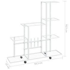 Petromila vidaXL Stojan na kvety s kolieskami 94,5x25x92,5 cm biely kovový