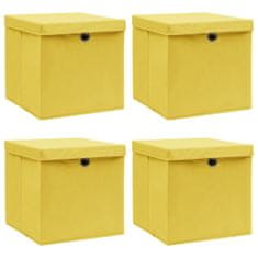 Greatstore Úložné boxy s vrchnákmi 4 ks žlté 32x32x32 cm látkové