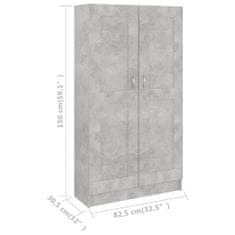 Vidaxl Knižnica, betónovo sivá 82,5x30,5x150 cm, drevotrieska