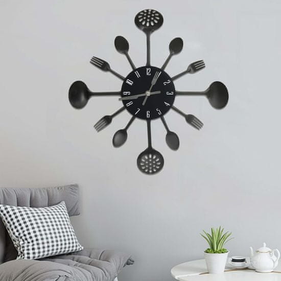 Vidaxl 325163 Wall Clock with Spoon and Fork Design Black 40 cm Aluminium