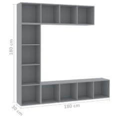 Vidaxl 3-dielna knižnica/TV skrinka sivá 180x30x180 cm