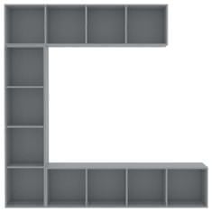 Vidaxl 3-dielna knižnica/TV skrinka sivá 180x30x180 cm