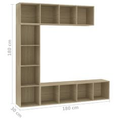 Petromila vidaXL 3-dielna knižnica/TV skrinka farba dubu sonoma 180x30x180 cm
