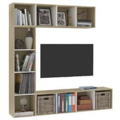 Vidaxl 3-dielna knižnica/TV skrinka biela a farba dubu sonoma 180x30x180 cm