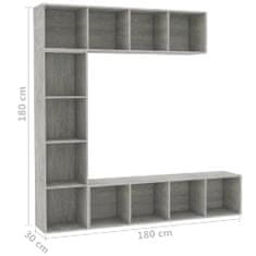 Petromila vidaXL 3-dielna knižnica/TV skrinka betónovo-sivá 180x30x180 cm