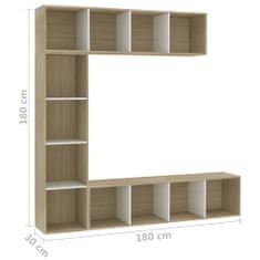 Vidaxl 3-dielna knižnica/TV skrinka biela a farba dubu sonoma 180x30x180 cm