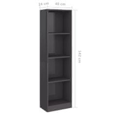 Vidaxl 4-poschodová knižnica lesklá sivá 40x24x142 cm drevotrieska