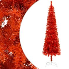 Vidaxl Úzky vianočný stromček s LED a sadou gulí červený 210 cm