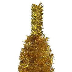 Vidaxl Úzky vianočný stromček s LED a sadou gulí zlatý 150 cm