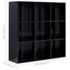 Vidaxl Knižnica, lesklá čierna 98x30x98 cm, drevotrieska