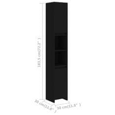 Vidaxl Skrinka do kúpeľne, čierna 30x30x183,5 cm, drevotrieska