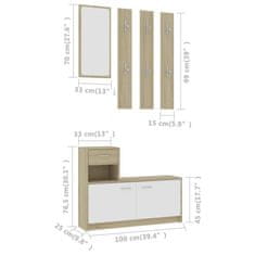 Vidaxl Nábytok do chodby, biely+dub sonoma 100x25x76,5cm, drevotrieska