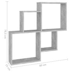 Vidaxl Nástenná polica v tvare kociek betónovo-sivá 80x15x78,5 cm